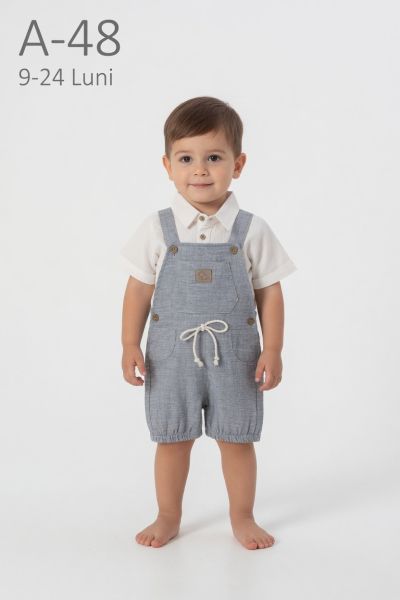 ORYEDA Set 9–24 luni salopetă din in cu cămașă și emblemă