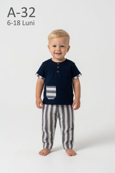 ÇITIR Set băieți 6–18 luni din in cu dungi