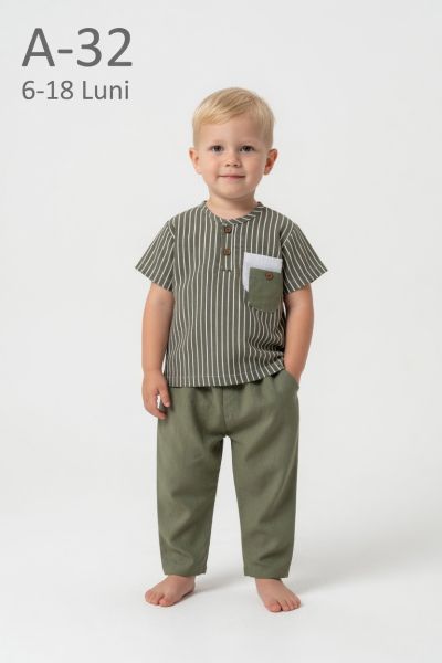 ÇITIR Set bebeluși 6–18 luni din in cu dungi și buzunar