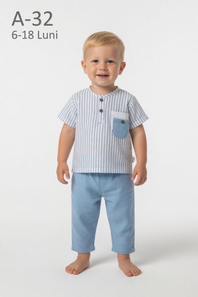 ÇITIR Set bebeluși 6–18 luni din in cu dungi și buzunar
