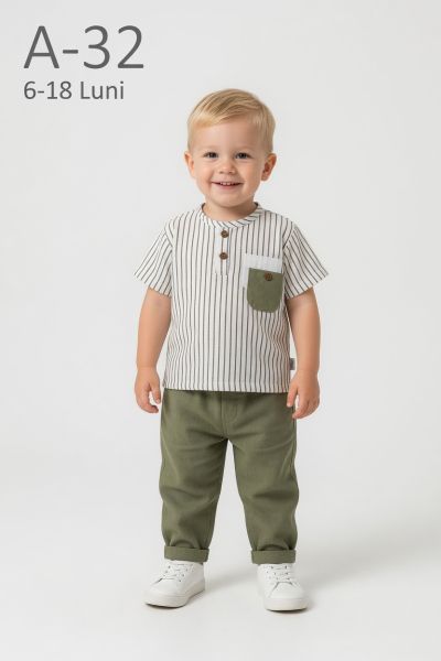 ÇITIR Set bebeluși 6–18 luni din in cu dungi și buzunar