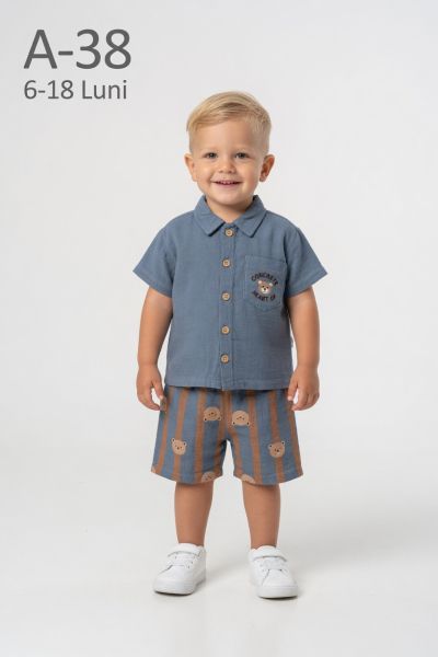 ÇITIR Set bebeluși 6–18 luni cu broderie „Concrete”, buzunar și nasturi