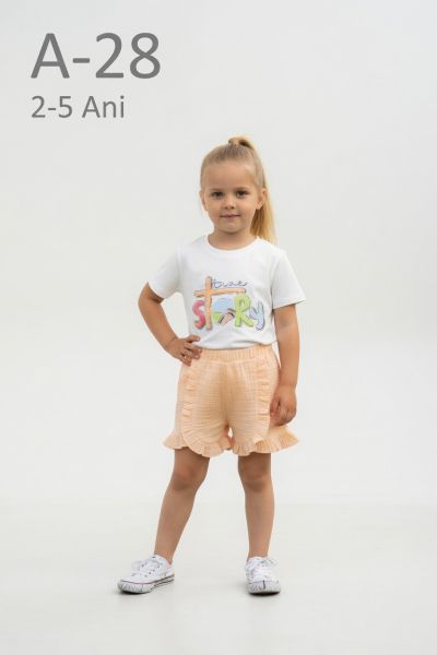 DODO MIDO Set fete 2–5 ani cu șort din muselină, imprimeu și aplicații cu pietre