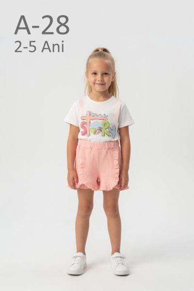 DODO MIDO Set fete 2–5 ani cu șort din muselină, imprimeu și aplicații cu pietre