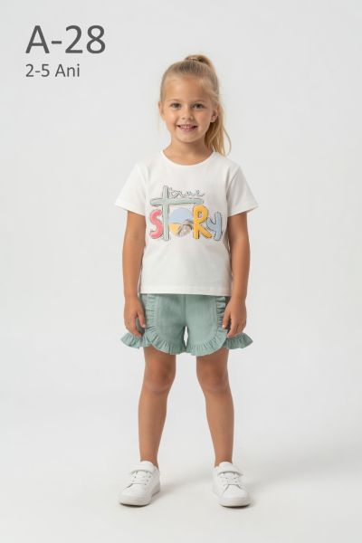 DODO MIDO Set fete 2–5 ani cu șort din muselină, imprimeu și aplicații cu pietre