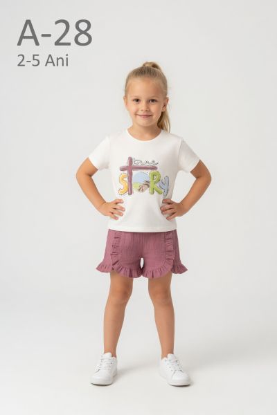 DODO MIDO Set fete 2–5 ani cu șort din muselină, imprimeu și aplicații cu pietre