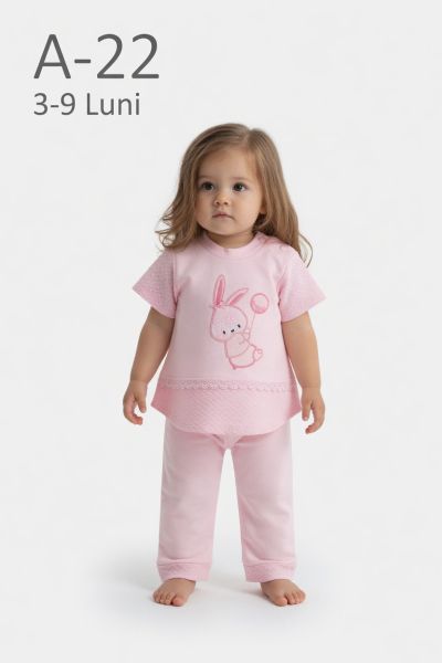 BABYIM Set bebeluși 3–9 luni 2 piese cu broderie iepuraș