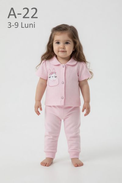 BABYIM Set bebeluși 3–9 luni 2 piese cu buzunar și broderie iepuraș