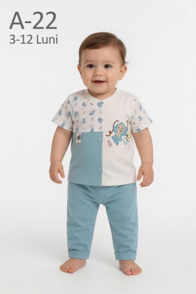 BABYIM Set bebeluși 3–12 luni 2 piese cu broderie maimuță