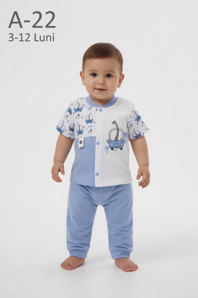 BABYIM Set bebeluși 3–12 luni 2 piese cu broderie maimuță