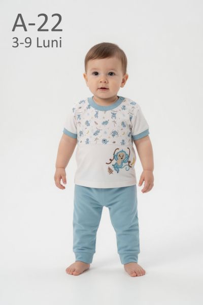 BABYIM Set bebeluși 3–9 luni 2 piese cu broderie maimuță