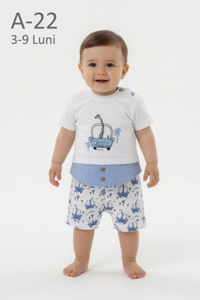 BABYIM Set bebeluși 3–9 luni 2 piese cu girafă în mașinuță