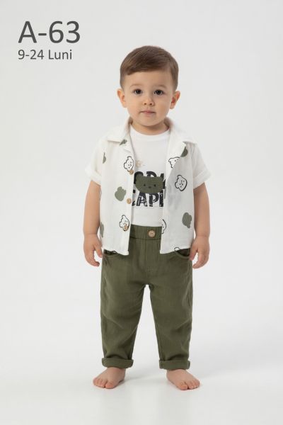 CANÖZ Set bebeluși 9–24 luni 3 piese cu cămașă ursuleț și detalii suzine