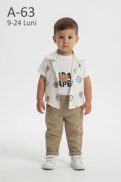 CANÖZ Set bebeluși 9–24 luni 3 piese cu cămașă ursuleț și detalii suzine