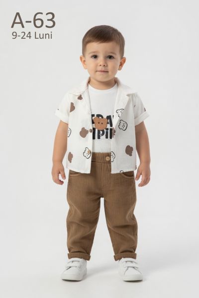 CANÖZ Set bebeluși 9–24 luni 3 piese cu cămașă ursuleț și detalii suzine