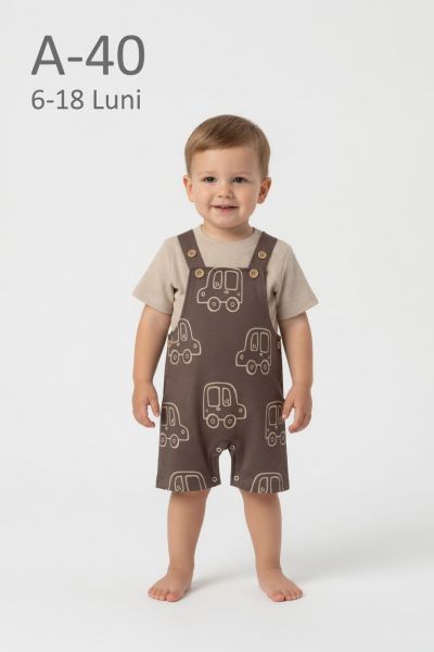 ÇITIR Salopetă bebeluși 6–18 luni cu imprimeu mașinuțe