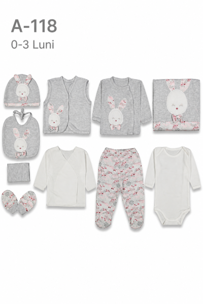 GAYE Set bebe 0–3 luni 10 piese cu imprimeu iepuraș