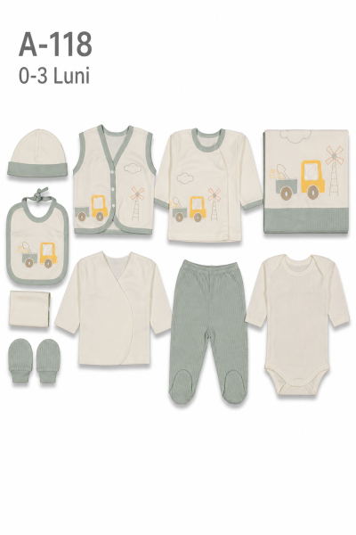 GAYE Set bebe 0–3 luni 10 piese cu imprimeu tractor
