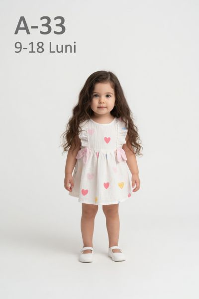 BEBLY KIDS Rochie de vară din muselină 9–18 luni cu imprimeu inimioare