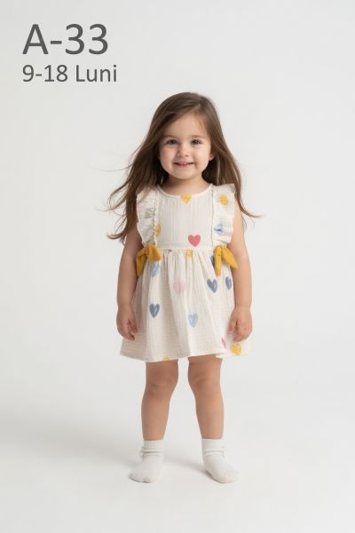 BEBLY KIDS Rochie de vară din muselină 9–18 luni cu imprimeu inimioare