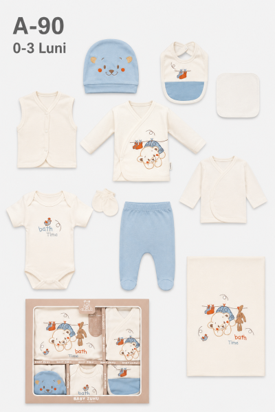 BABY ZUHU Set bebe 0–3 luni 10 piese „Bath Time Bear”