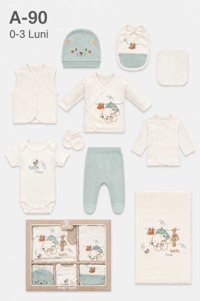 BABY ZUHU Set bebe 0–3 luni 10 piese „Bath Time Bear”