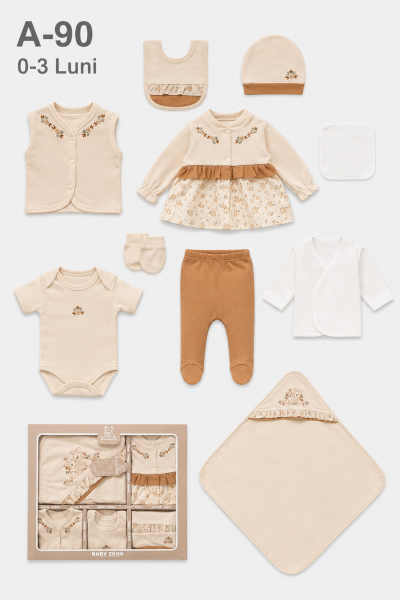 BABY ZUHU Set bebe 0–3 luni 10 piese cu iepuraș și flori