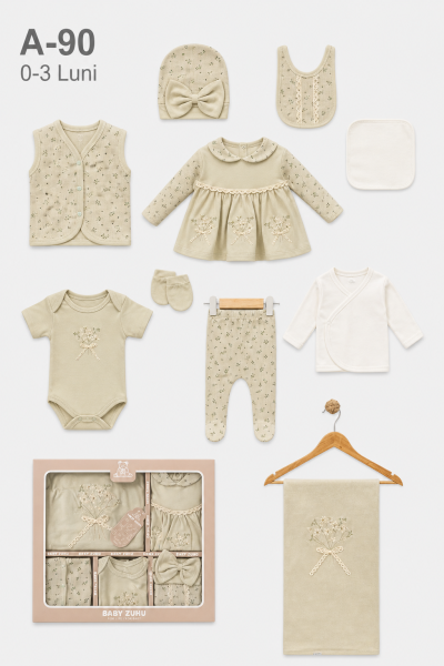 BABY ZUHU Set bebe 0–3 luni 10 piese „Floral”