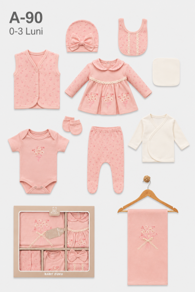 BABY ZUHU Set bebe 0–3 luni 10 piese „Floral”
