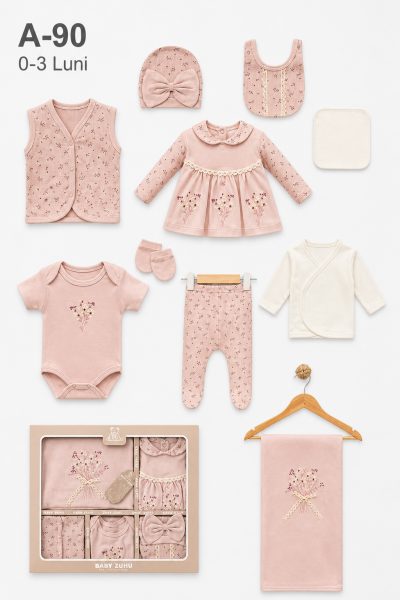 BABY ZUHU Set bebe 0–3 luni 10 piese „Floral”