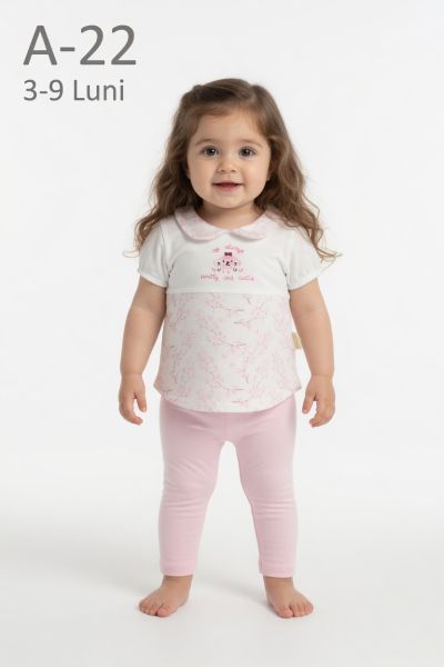 BABYIM Set bebeluși 3–9 luni 2 piese cu broderie „Pretty and Cutie”