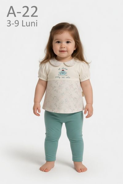 BABYIM Set bebeluși 3–9 luni 2 piese cu broderie „Pretty and Cutie”
