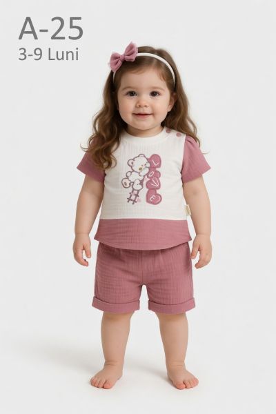 BABYIM Set bebeluși 3–9 luni 2 piese cu bandă de păr și broderie inimă