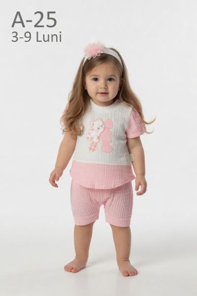 BABYIM Set bebeluși 3–9 luni 2 piese cu bandă de păr și broderie inimă