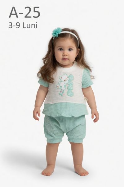 BABYIM Set bebeluși 3–9 luni 2 piese cu bandă de păr și broderie inimă