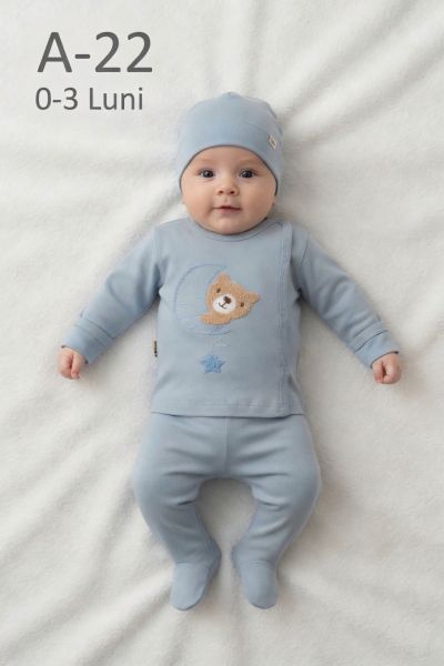 BABYCAN Set zıbın bebe 0–3 luni 3 piese cu ursuleț și stea-lună