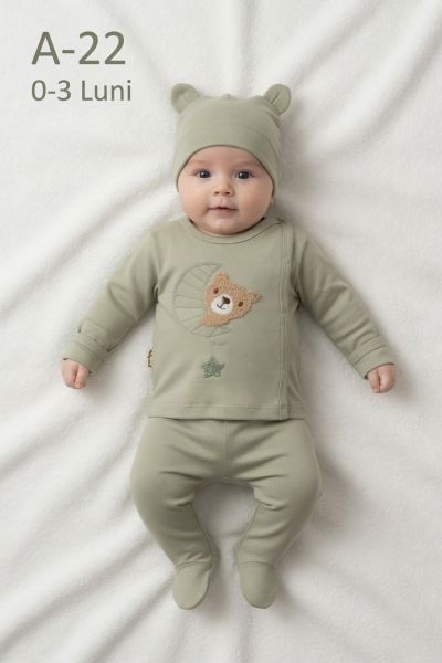 BABYCAN Set zıbın bebe 0–3 luni 3 piese cu ursuleț și stea-lună