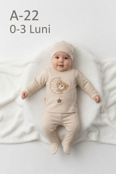 BABYCAN Set zıbın bebe 0–3 luni 3 piese cu ursuleț și stea-lună