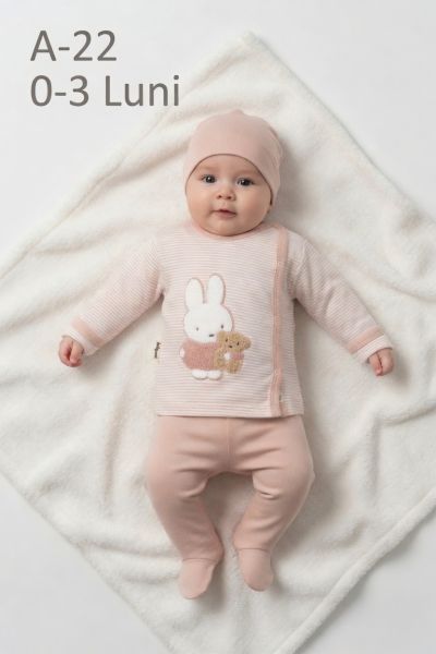 BABYCAN Set nou-născut 0–3 luni 3 piese cu iepuraș și dungi