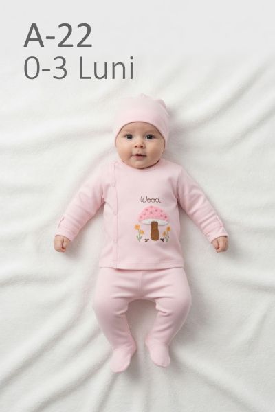 BABYCAN Set nou-născut 0–3 luni 3 piese cu imprimeu ciupercuțe