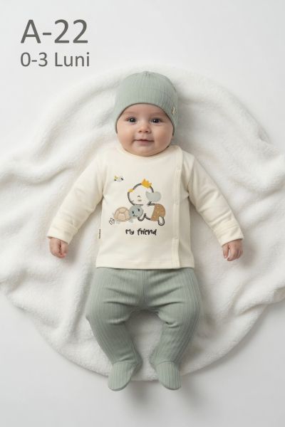 BABYCAN Set nou-născut 0–3 luni 3 piese cu țestoasă simpatică