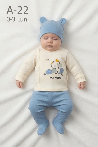 BABYCAN Set nou-născut 0–3 luni 3 piese cu țestoasă simpatică