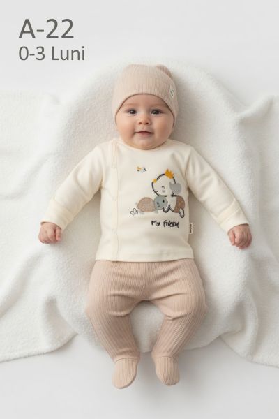 BABYCAN Set nou-născut 0–3 luni 3 piese cu țestoasă simpatică