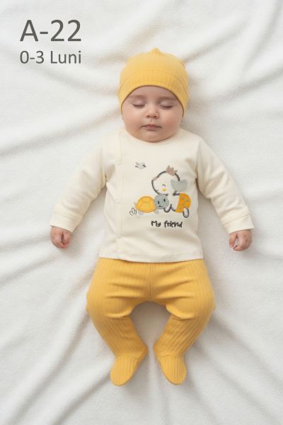 BABYCAN Set nou-născut 0–3 luni 3 piese cu țestoasă simpatică
