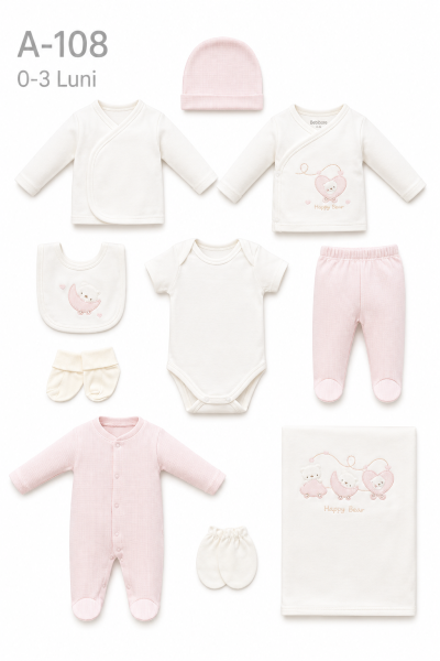 BEBITOF Set bebe 0–3 luni 10 piese cu ursuleț în trenuleț