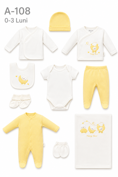 BEBITOF Set bebe 0–3 luni 10 piese cu ursuleț în trenuleț