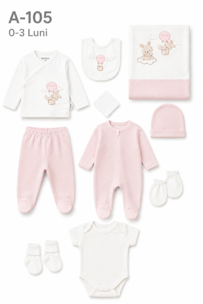 BEBITOF Set bebe 0–3 luni 10 piese cu iepuraș și baloane