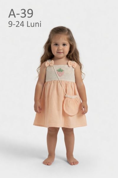 ÇİLEK BEBE Rochie muselină 9–24 luni cu căpșuni și geantă