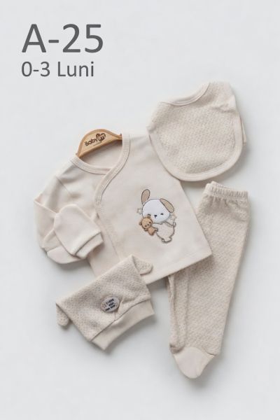 BABYIM Set bebe 0–3 luni 5 piese cu broderie cățeluș