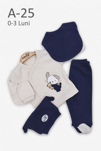 BABYIM Set bebe 0–3 luni 5 piese cu broderie cățeluș